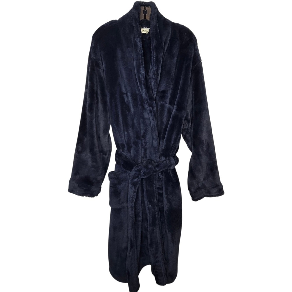 L.L. Bean Plush Fleece Robe Navy Blue Size L Cozy Winter Lounge Sleepwear